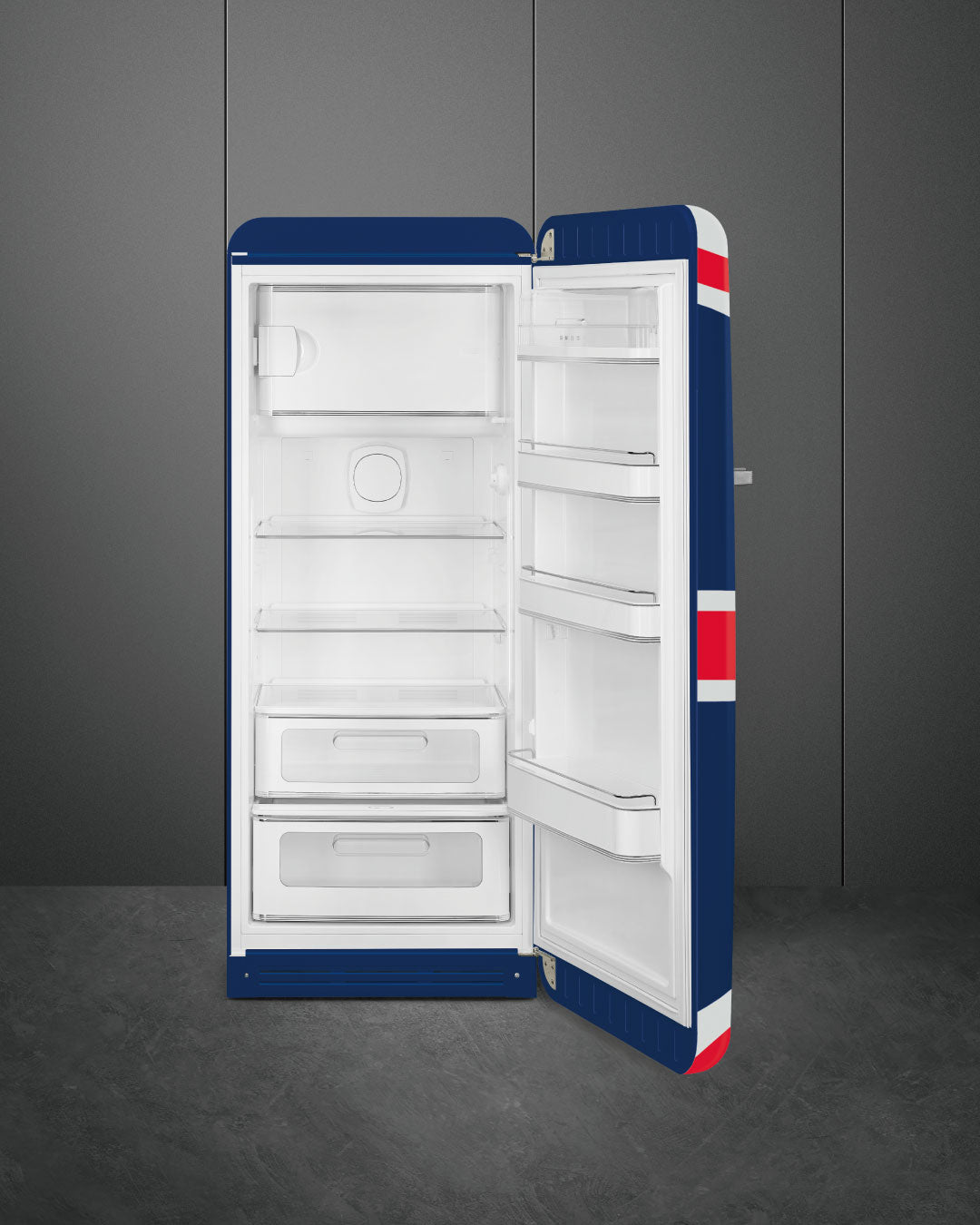 SMEG社製　冷蔵庫　ユニオンジャック　100Ｖ　FAB5URUJ（右ヒンジ） 受注発注品】SMEG(スメッグ)冷蔵庫 FAB28(ユニオンジャック) : 二子
